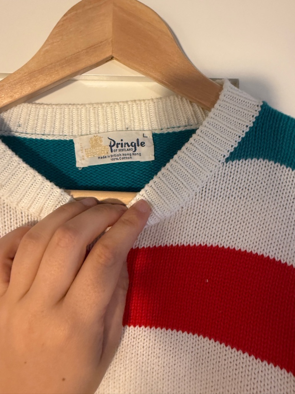 Pringle White Crewneck Sweater with Red, Yellow, Purple & Green Stripes - Picture 3 of 3